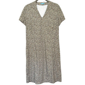 J. McLaughlin Catalina Cloth Geo Print Dress Sz L Short Sleeve Black Brown Tan